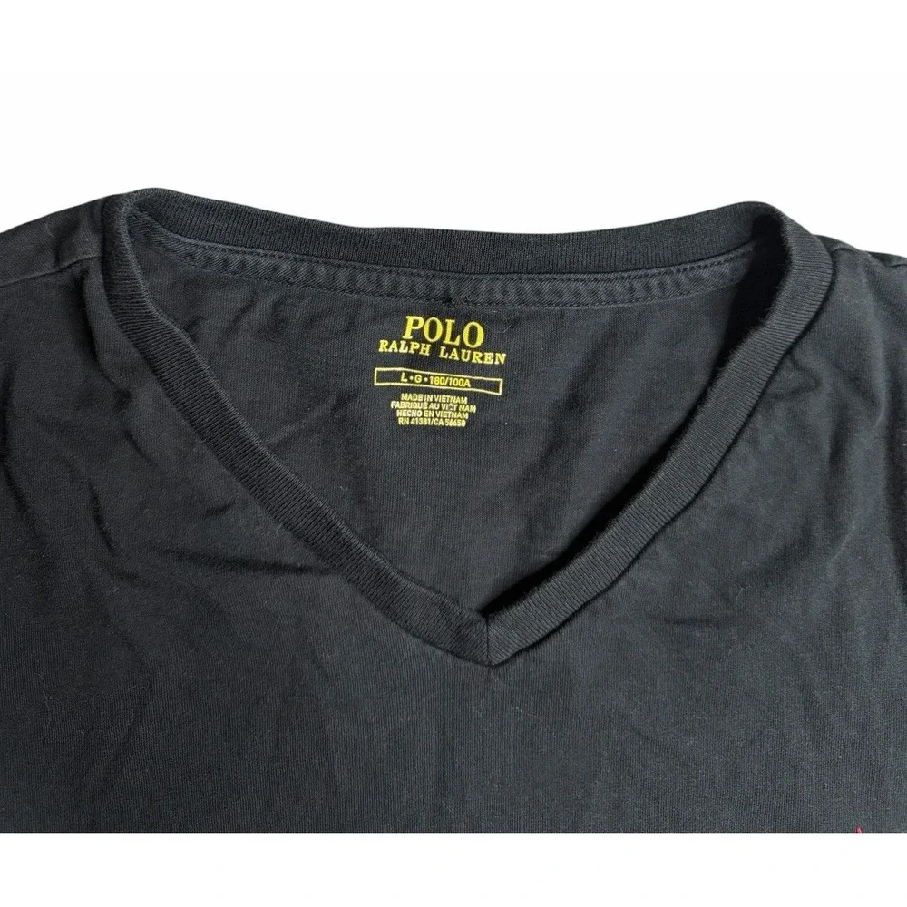 Polo Ralph Lauren V Neck Tee Black Red Pony Logo Mens Large
